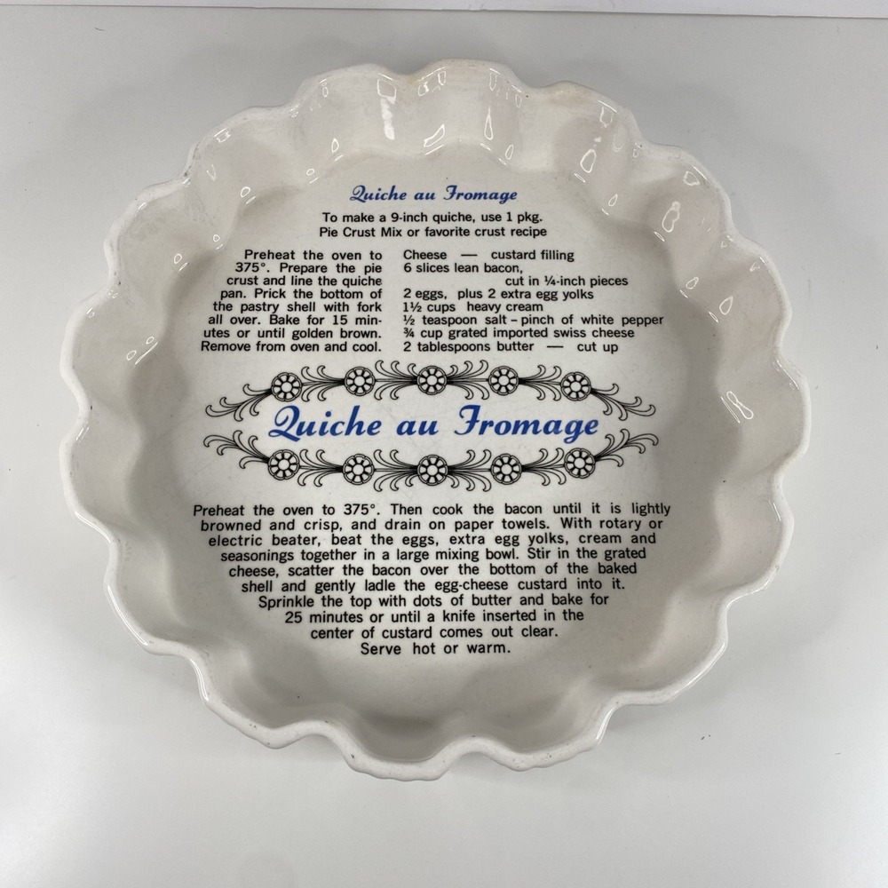 White Ceramic Quiche/Pie Dish 9 in Round Fluted Scalloped Edge Oven Safe